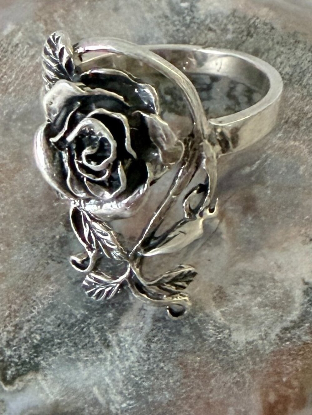 Sterling Silver Rose Statement Ring - Silver